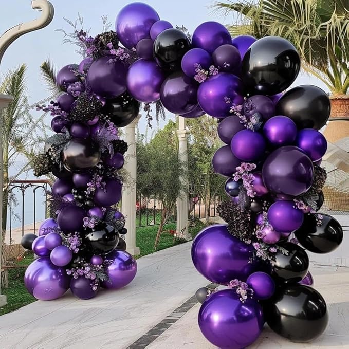 Purple and Black Balloons Dark Purple Balloon Garland Arch Lavender Lilac Kit For Wednesday Birthday Halloween Vampire Retirement Graduation Prom Party Decoration
