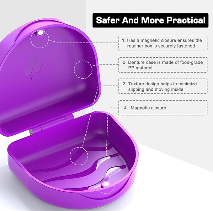 Retainer Case Denture Case: BVN Orthodontic Dental Case, Slim Braces Case, Mouth Guard Case, Denture Box, Teeth Aligner Case, Night Guard Case Container Storage Holder Purple