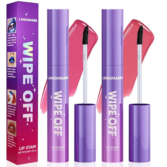 Jolilab Lip Stain Masque,Wipe Off Lip Tint,Waterproof,Transfer proof,Highly Pigmented,Ultra Long Lasting Lip Stain Peel off Makeup With Matte finish for All-day Wear.(#01+#02)
