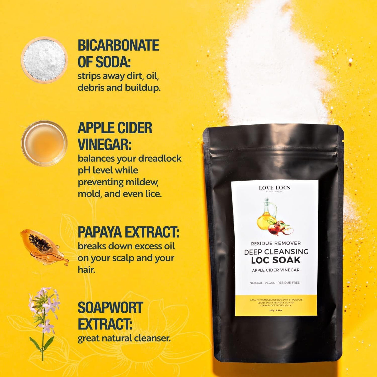 Love Locs Dreadlock Detox Powder with ACV | Deep Clean Loc Soak Wash | Scalp Cleanser for Build Up | Cleansing and Clarifying | Natural | Residue-Free | Dreads Hair Products