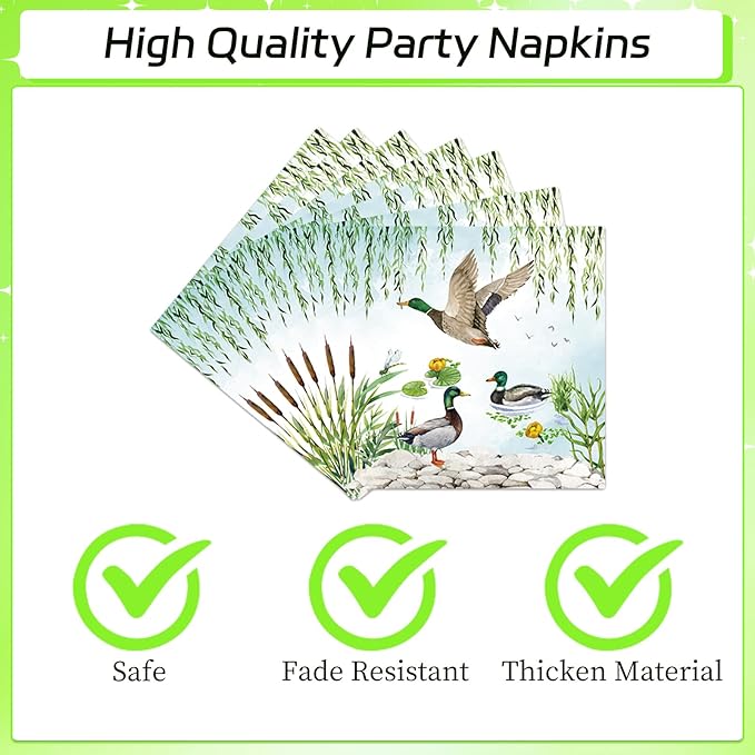 Rakuto Mallard Duck Party Plates and Napkins Party Supplies, 96PCS One Luck Duck Birthday Decorations, Disposable Paper Duck Birthday Party Baby Shower Dinnerware Serves 24