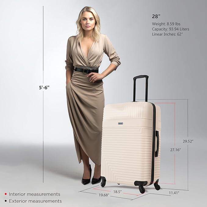InUSA RESILIENCE Luggage with Spinner Wheels | Durable Lightweight Hardside Suitcase, Spacious Travel Bag with Handle and Trolley | 28-Inch Large Checked Luggage | Sand