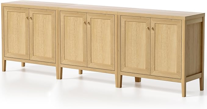 Sideboard Buffet Cabinets Set of 3 with Adjusable Shelves, Farmhouse Storage Cabinet, Credenza, Accent Cabinet, Kitchen Coffee Bar Console Table for Living Dining Room, Natural Oak