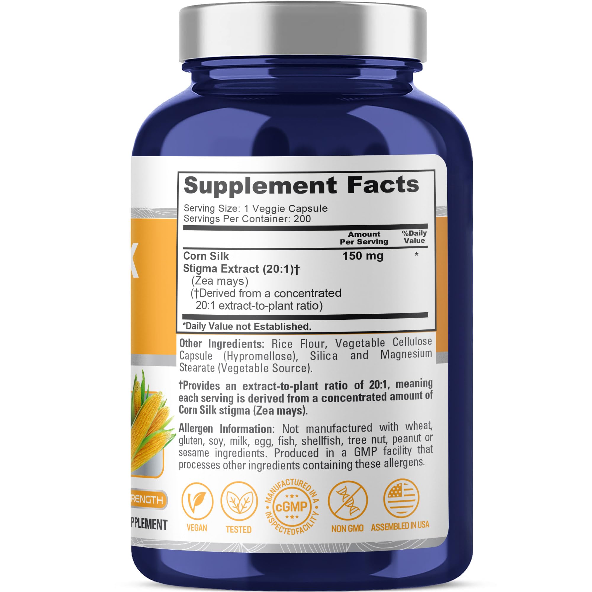 NusaPure Corn Silk Capsules, 150 mg, 200 Veg Capsules (Non-GMO, Vegan)
