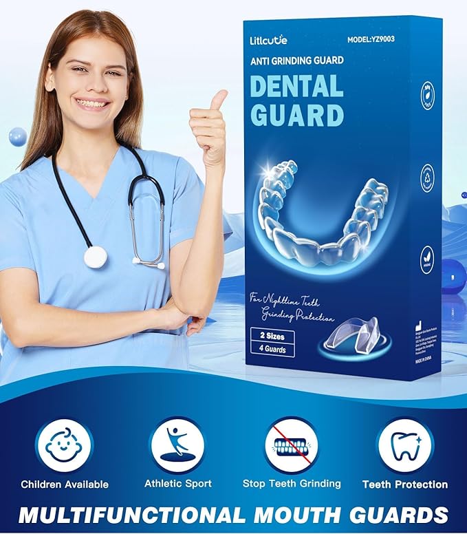 Mouth Guard for Grinding Teeth at Night,Teeth Grinding Mouth Guard for Sleep,Reusable Guards for Sleeping,4 Pack/2 Size,Clear