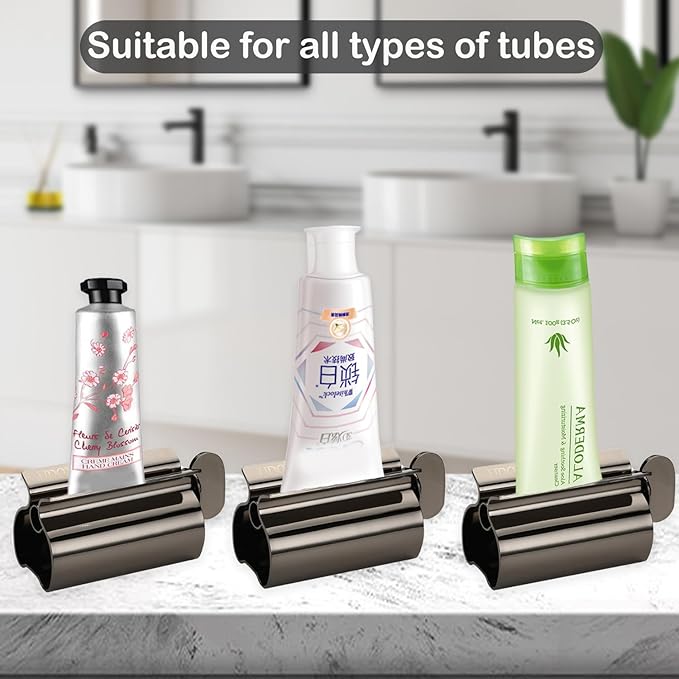 Toothpaste Squeezer - Metal Tube Squeezer Stainless Steel Tube Wringer UDQYQ Toothpaste seat Holder Stand 3 Pack (Black)