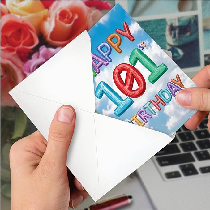 NobleWorks - Milestone Birthday Greeting Card with Envelope (4.63 x 6.75 Inch) - Inflated Messages-101 (Not Actual Balloons) C2769MBG