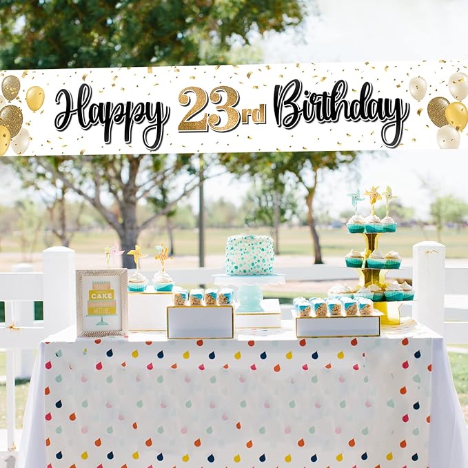 Happy 23rd Birthday Decorations,23rd Gold Balloon Large Birthday Hanging Banner Sign,23 Years Old Bday Party Supplies.