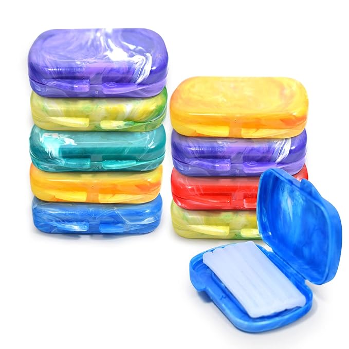 Orthodontic Dental Wax for Braces – Premium Braces Wax in Designer Marble Cases, Tooth Wax for Braces, Clear & Unscented, 10-Pack Assorted Colors