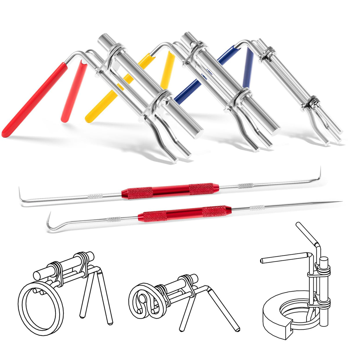 5 Pack Hydraulic Seal Installation Tool Kit, Hydraulic Cylinder Piston Repair Seal Tools, U-Cup Rod Seal Installation Tool Kits, Upgraded Seal Twistor Install Tool Set with Pick and Hook Set