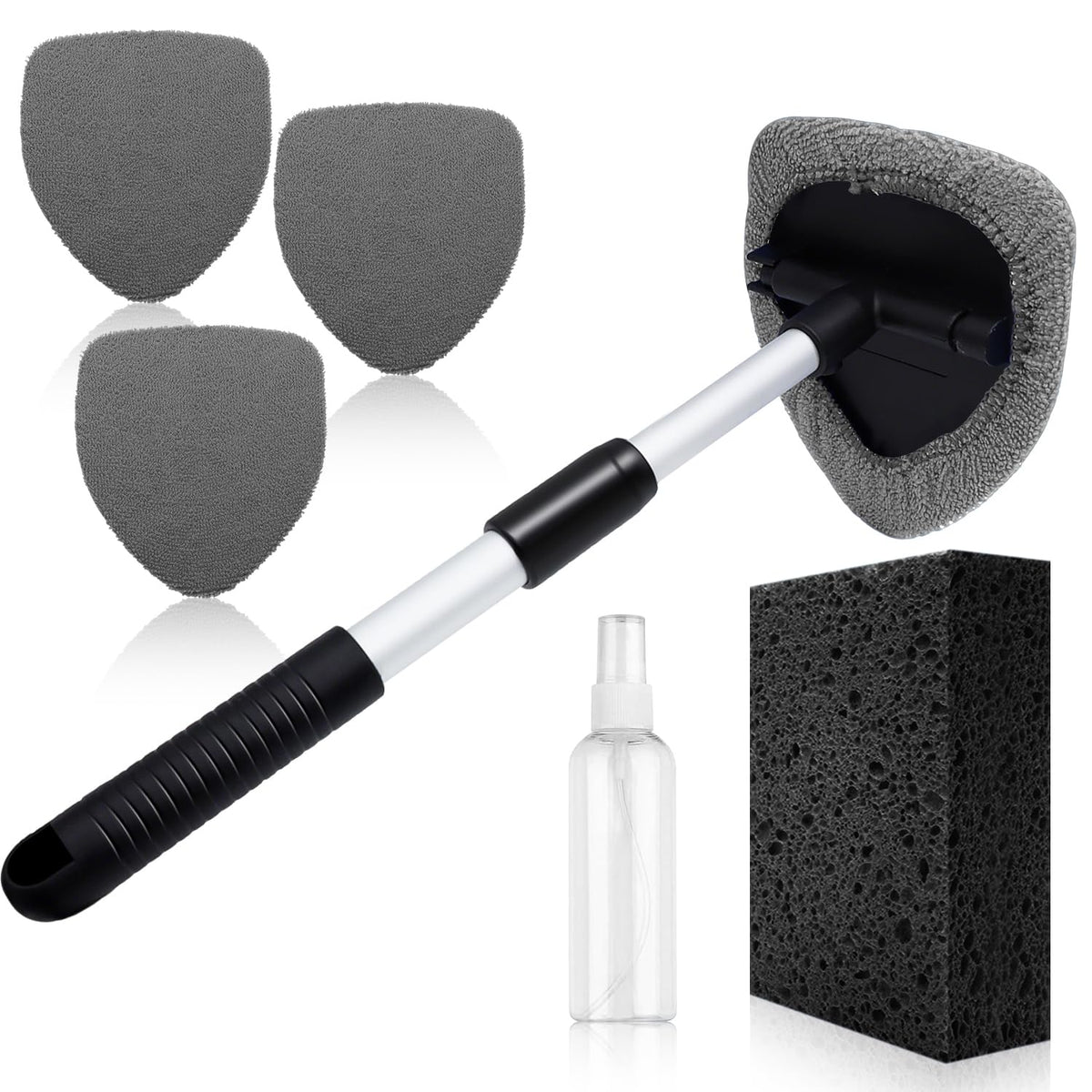 Windshield Cleaner Tool 22.5 L - Car Interior&Exterior Window Cleaning Kit with Extendable Handle&4 Microfiber Pads and Thick La