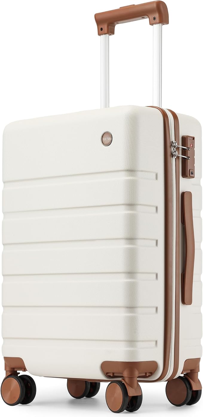 Hulsin Carry on Luggage Suitcase, 22x14x9 Airline Approved 20 Inch Hardside Carry-on Luggage with Spinner Wheels, Hard Shell Luggage with TSA Lock, Hard Case Small Travel Suitcase (White, 20-Inch)