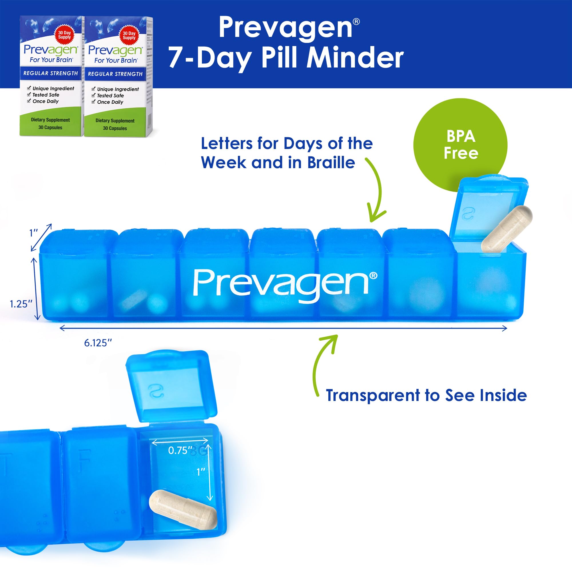 Prevagen Regular Strength - 30 Capsules |2 Pack | Formulated for Your Brain | 10mg of Apoaequorin Plus Vitamin D3 with 7-Day Pill Minder