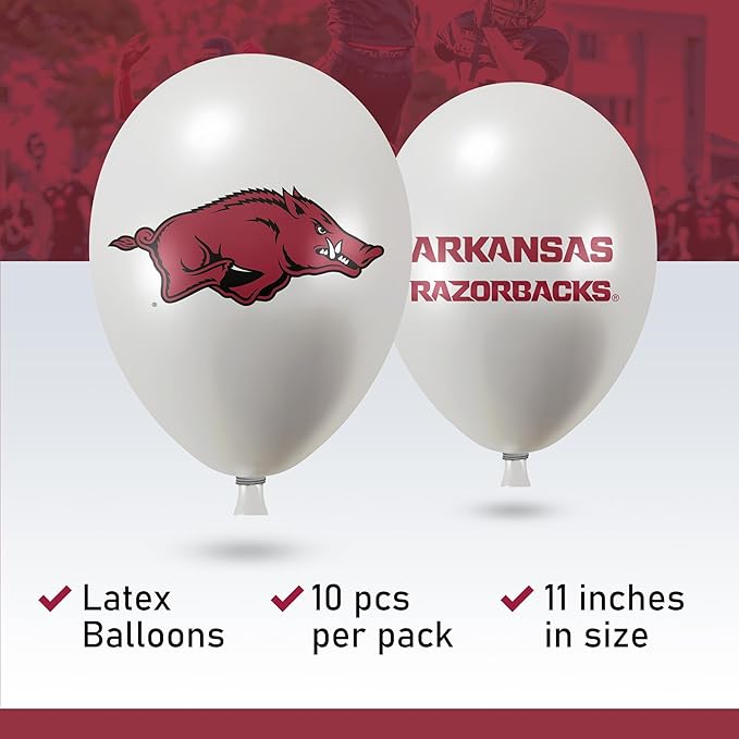 Arkansas Razorbacks Balloons 10 Pack 11" Official Licensed Logos, Helium Quality Latex Balloons, Perfect for College Football Team Celebration, Decorated Front and Back by Westrick