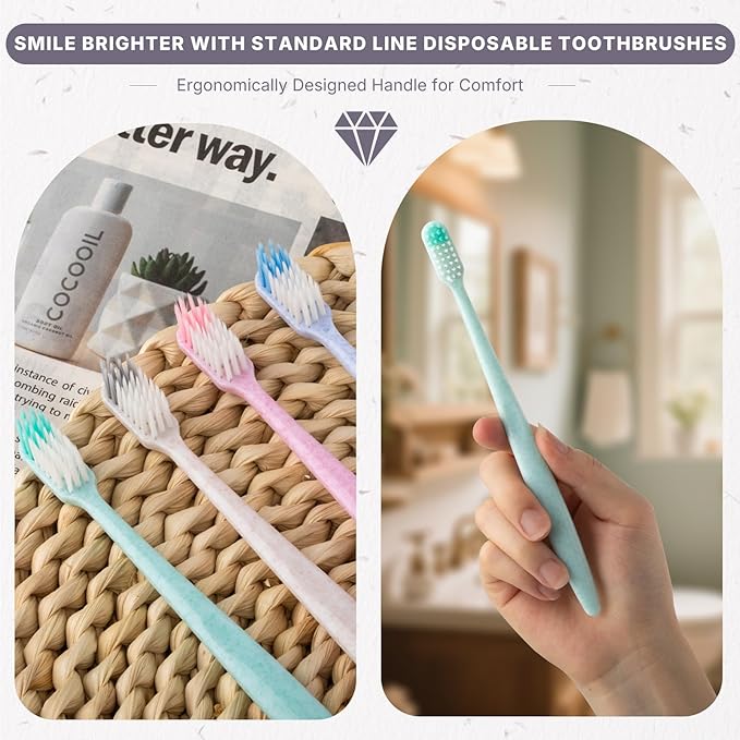 240-Pack Disposable Toothbrushes Individually Wrapped, Soft Bristle Bulk Travel Toothbrush for Adults, Kids, Guest, Hotel, Home, Camping, Donation – 4 Colors, Mini Manual Value Pack