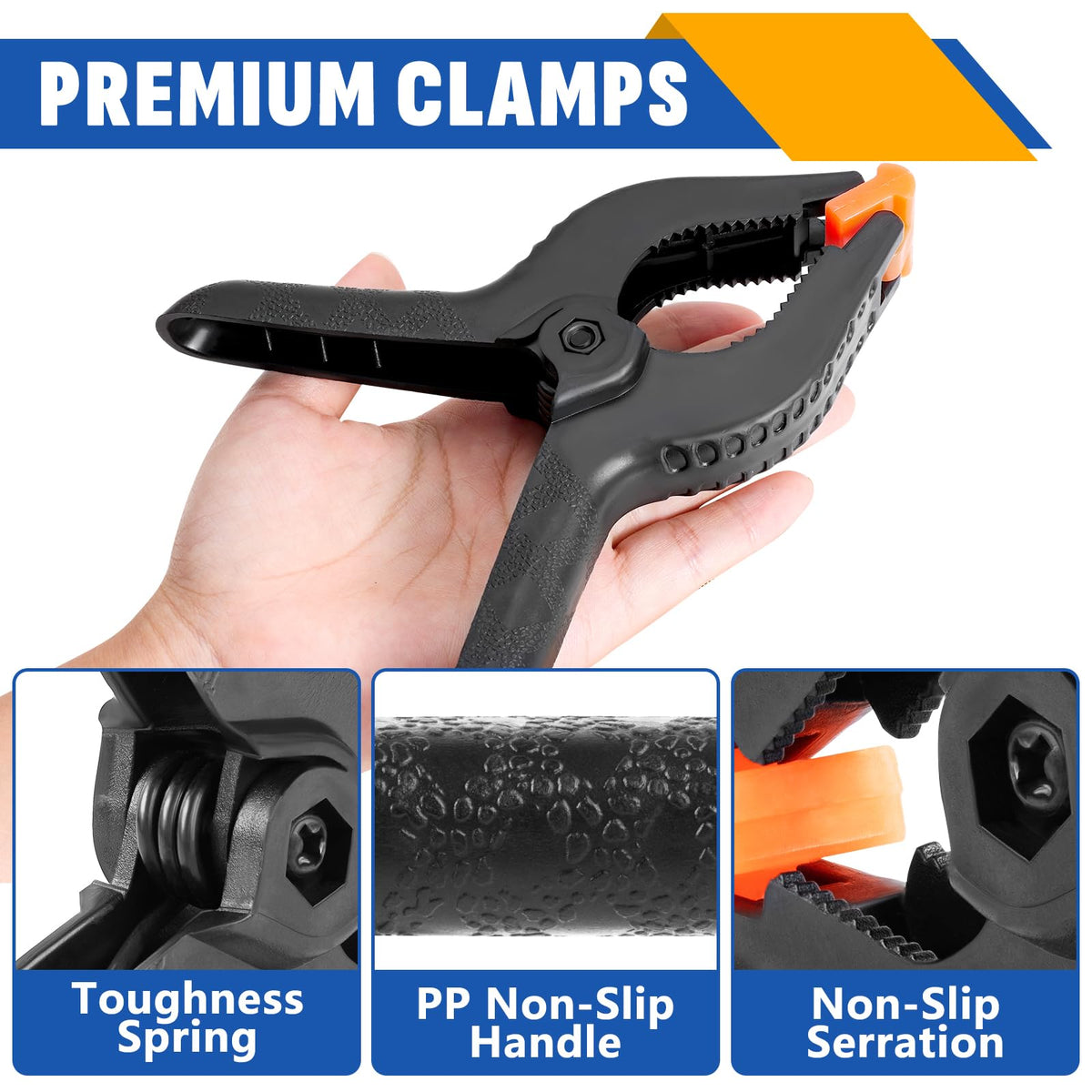 10 Pack 6 inch Plastic Spring Clamps, Black Heavy Duty Clips, Backdrop Clips, Plastic Clamps for Crafts, Backdrop Stand, Woodworking, Photography