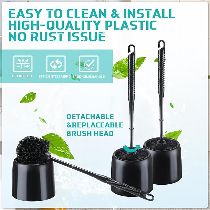 Roshtia 12 Sets Toilet Brush and Holder Set for Bathroom Toilet Bowl Brush Scrubber with Caddy for Deep Cleaning, 14.57 Height (Black)