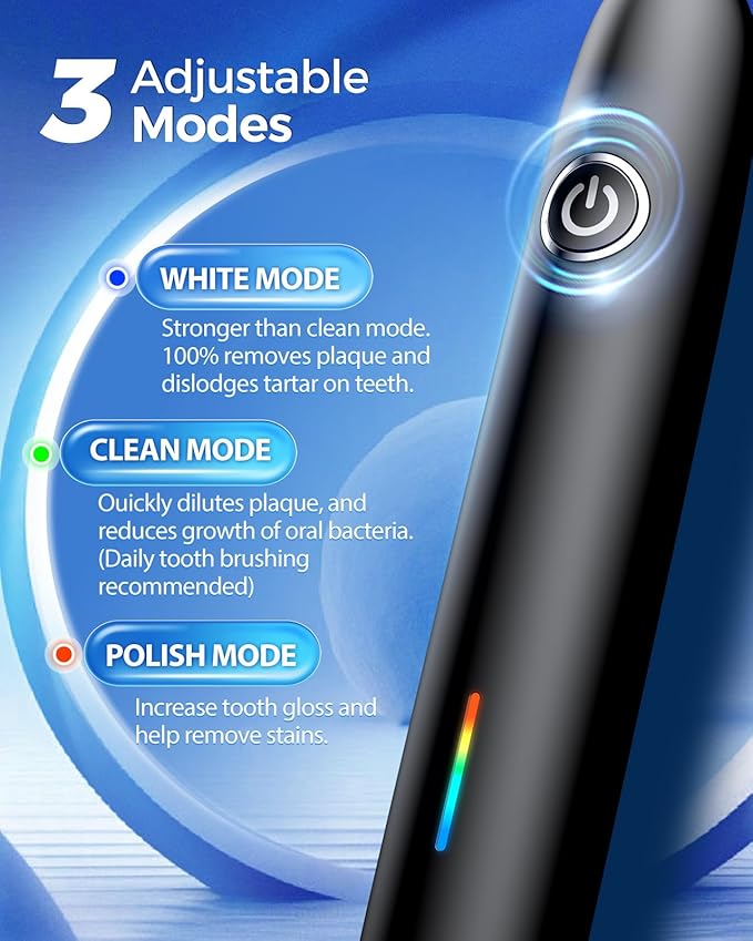 Rotating Electric Toothbrush with 8 Brush Heads for Adults and Kids, 3 Modes Rechargeable Power Toothbrush with 2-Minute Smart Timer, 45-Day Battery Life