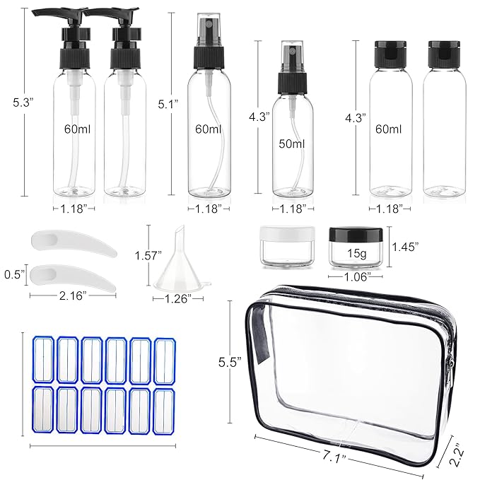 Cosywell Travel Size Bottles for Toiletries 13 Pack 2oz TSA Approved Toiletry Bottles Leak Proof Travel Kit for Women Men TSA Clear Toiletry Bag Shampoo Lotion Skincare Cosmetic Container