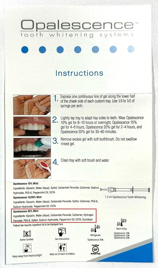 Opalescence 20% Gel Syringes Teeth Whitening - Refill Kit (12 Syringes) Carbamide Peroxide. Made by Ultradent, in Mint Flavor. Tooth Whitening - B-5196-6