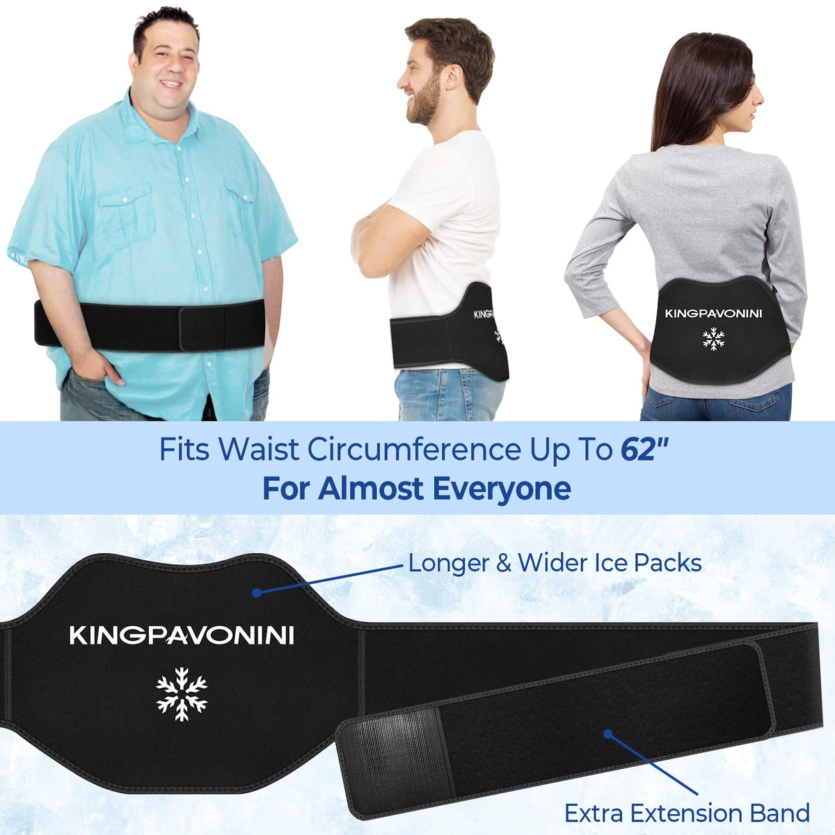 KingPavonini Extra Large Ice Pack for Back Pain Relief with Extension Strap, 2 Pack Reusable Lower Back Gel Ice Pack Wrap for Lumbar Surgery, Sciatica, Herniated Disc, Coccyx Pain, Cold/Hot Therapy
