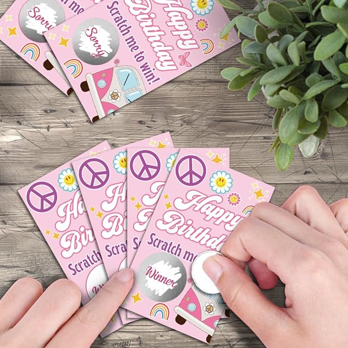Haizct 50 Pack Happy Birthday Scratch Off Cards, 70's Retro Scratch Tickets for 18th 19th 21st 50th Birthday Party, Lottery Group Game Raffle Tickets for Retro Tea Party Bridal Shower Baby Shower