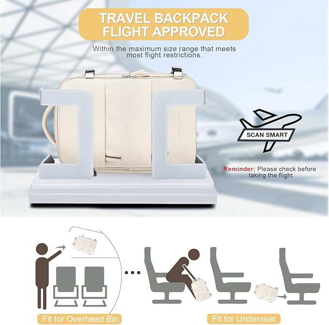Beige Large Travel Backpack For Women Men Airline Approved Personal Item Backpack For Airlines Carry On Backpack Flight Approved Waterproof Backpack For Traveling On Airplane Weekender Travel Bag