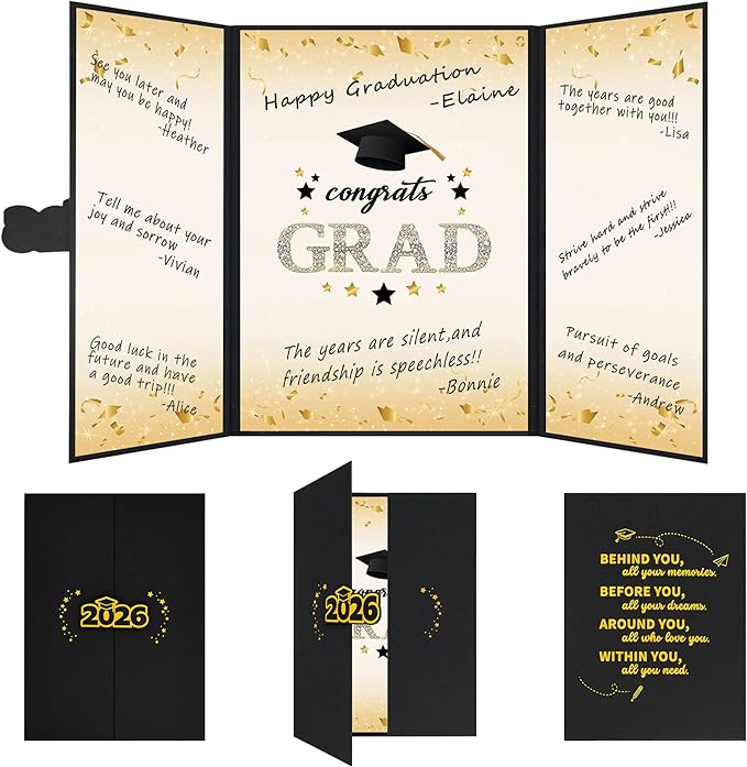 Vlipoeasn 2026 Graduation Guest Book Alternative, Black Gold Class of 2026 Graduation Party Decorations, Graduation Signature Book for 2026 College High School, Unique Graduation Gifts for Friends