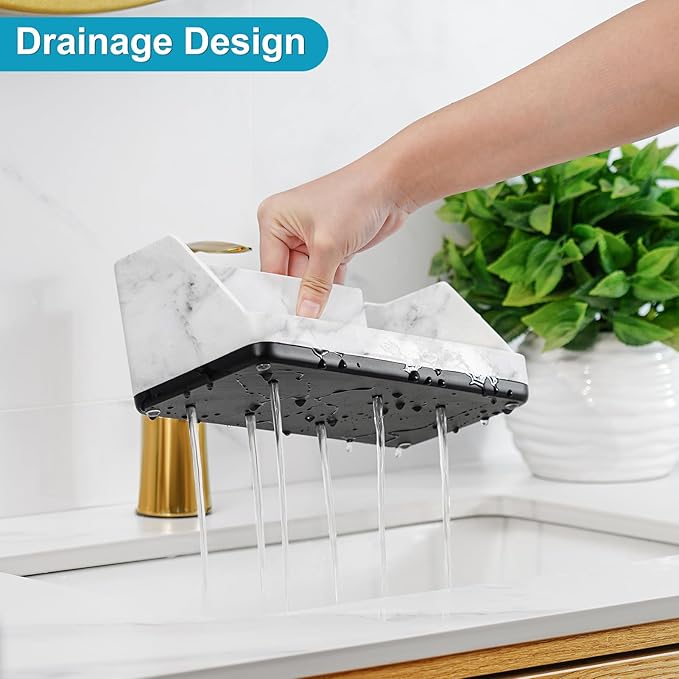 VITVITI Toothbrush Holder for Bathroom, Resin Bathroom Organizer Countertop Sink, Bathroom Counter Organizer Accessories 5 Compartment Storage for Toothpaste/Vanity, White Marble Color