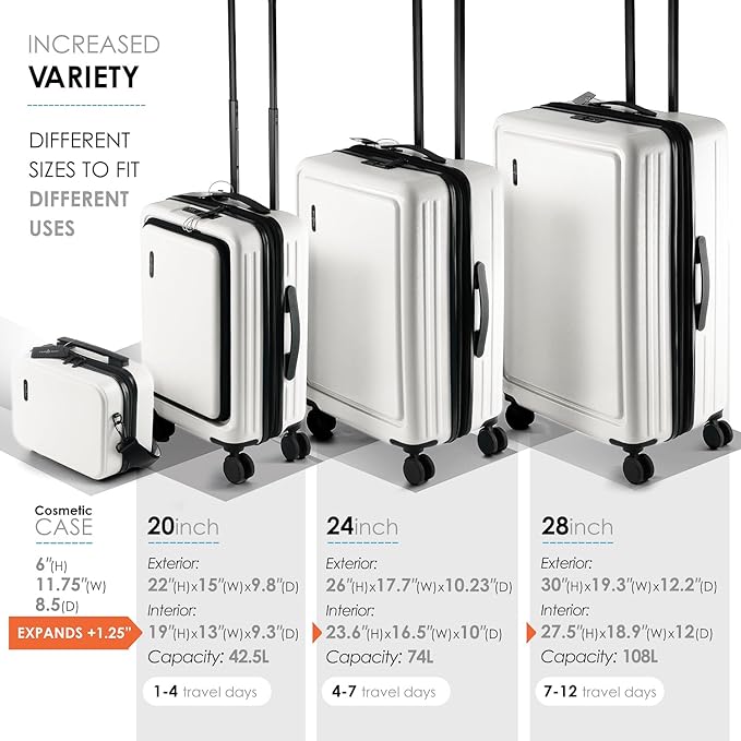 TRAVELARIM Hard Shell Luggage Sets with Spinner Wheels 4 Piece, Expandable Large Suitcases with TSA Lock, Travel Large Suitcase Set, White Luggage Set