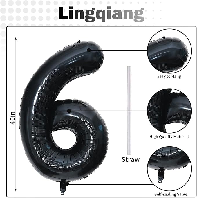 Black 16th Birthday Balloons for Boys Girls, 40 Inch Big Black Mylar Foil Number 1 and 6 Balloons Self Inflating Black 16 Balloons Number for Men Women 16th Anniversary Party Decorations Supplies