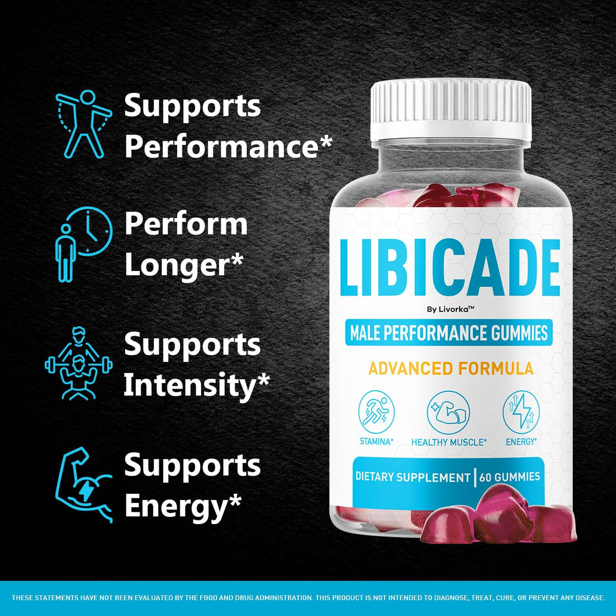 (3 Pack) Libicade Gummies - Official Libicade Premium Supplement Gummy for Men - Maximum Strength, All Natural Drive Advanced Formula Daily Support Overall Health & Wellness, 180 Gummies for 3 Months