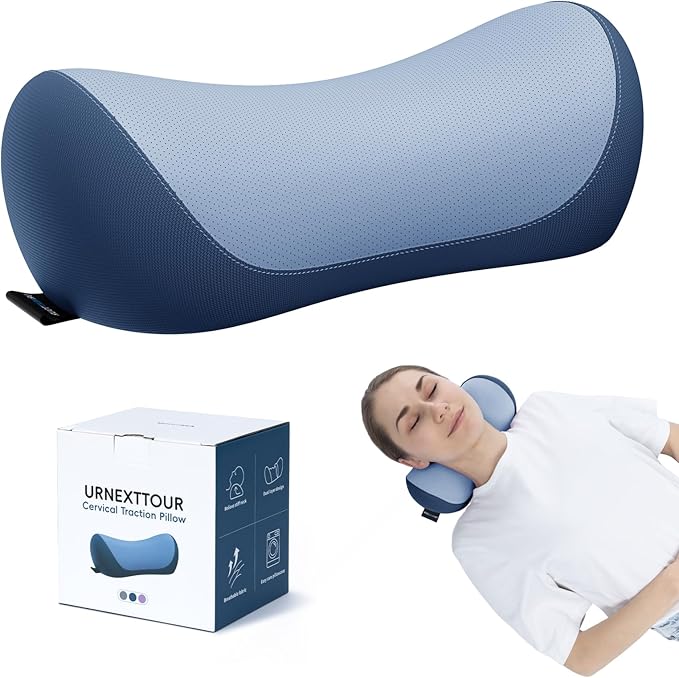 Neck Cervical Pillow Cervical Traction Device Lumbar Support Memory Foam Roll Pillow Muscle Relief Shoulder Pain Relaxer Blue
