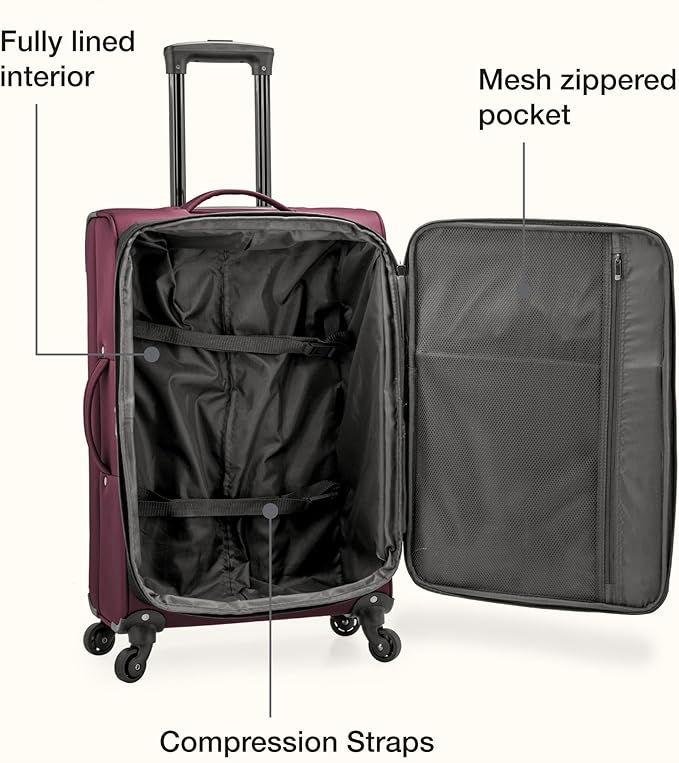 U.S. Traveler Anzio Softside Expandable Spinner Luggage, Burgundy, Carry-on 22-Inch
