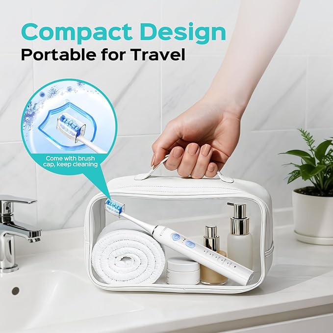 COSLUS Sonic Electric Toothbrush for Adults & Kids: 3 Intensities & 5 Modes Gum-Friendly for Deep Cleaning & Whitening - 2 Types of Heads for Family, Sensitive Teeth, Braces, Travel Home, White, 1PC