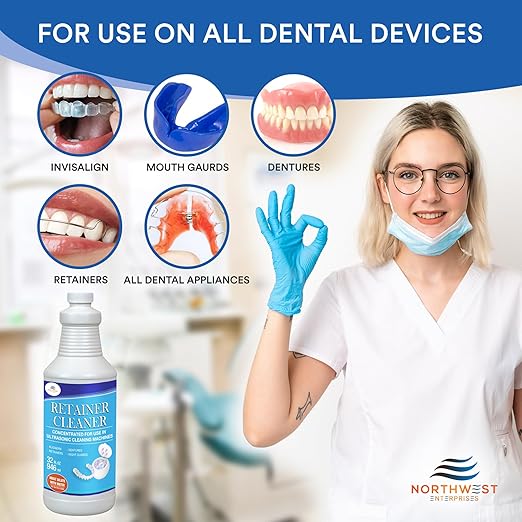 Northwest Enterprises Ultrasonic Retainer Cleaner Solution Concentrate – Multi-Enzymatic, Odor, Stain & Discoloration Remover, For Invisalign, Mouthguards & Nightguards