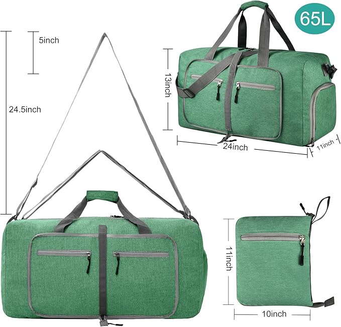 Dimayar 85L Travel Duffle Bag for Men Women - Foldable Duffel Bag with Shoes Compartment - Overnight Bags Waterproof & Tear Resistant(Forest Green)