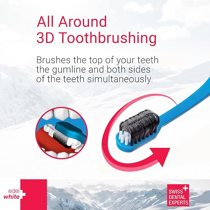 edel+white CleanCurl 3D Toothbrush - 3-Sided Toothbrush Ideal for Adults, Kids, Special Needs, Elderly - Soft Bristle Perfectly Cleans Teeth, Implants & Gum Line (Pack of 3)