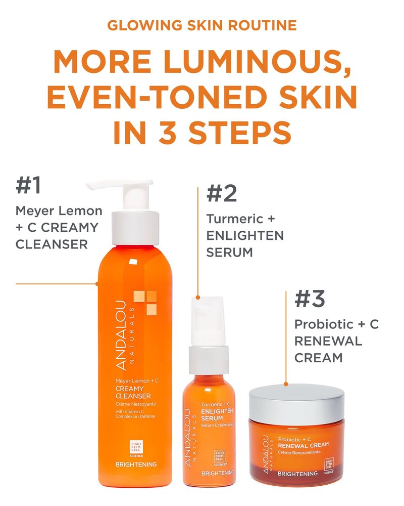 Andalou Naturals Brightening Meyer Lemon + Vitamin C Creamy Cleanser | Gentle Face Wash to Even Tone & Boost Glow | Aloe Vera & Natural Ingredients | For Dull Skin | 6 oz