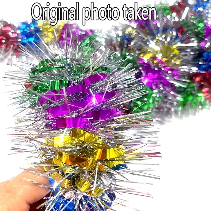 33Ft Long Tinsel Twist Garland Shiny Thick Metallic Foil Xmas Tree Decorations for Birthday Party Christmas New Year Parties Parade Floats and Other Holidays Hanging Decor Supplies-(Colours+Silver)