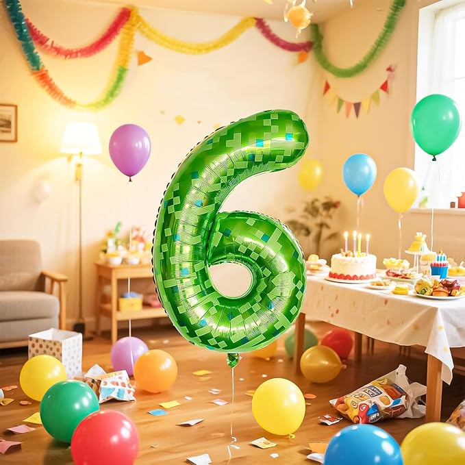 Green Number Balloons, Gaint Green Pixel Number 6 Balloon 40 Inch Dark green 6 Balloon for Boys Girls Kids 6th Birthday Party Decoration