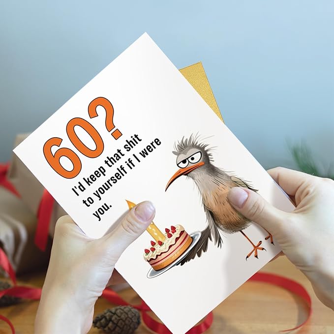 Funny 60th Birthday Card Gift for Men Women, Unique Bird 60th Birthday Card Gift for Him Her, 60 Years Old Bday Gifts for Mom Dad Friend Husband Wife Brother Sister