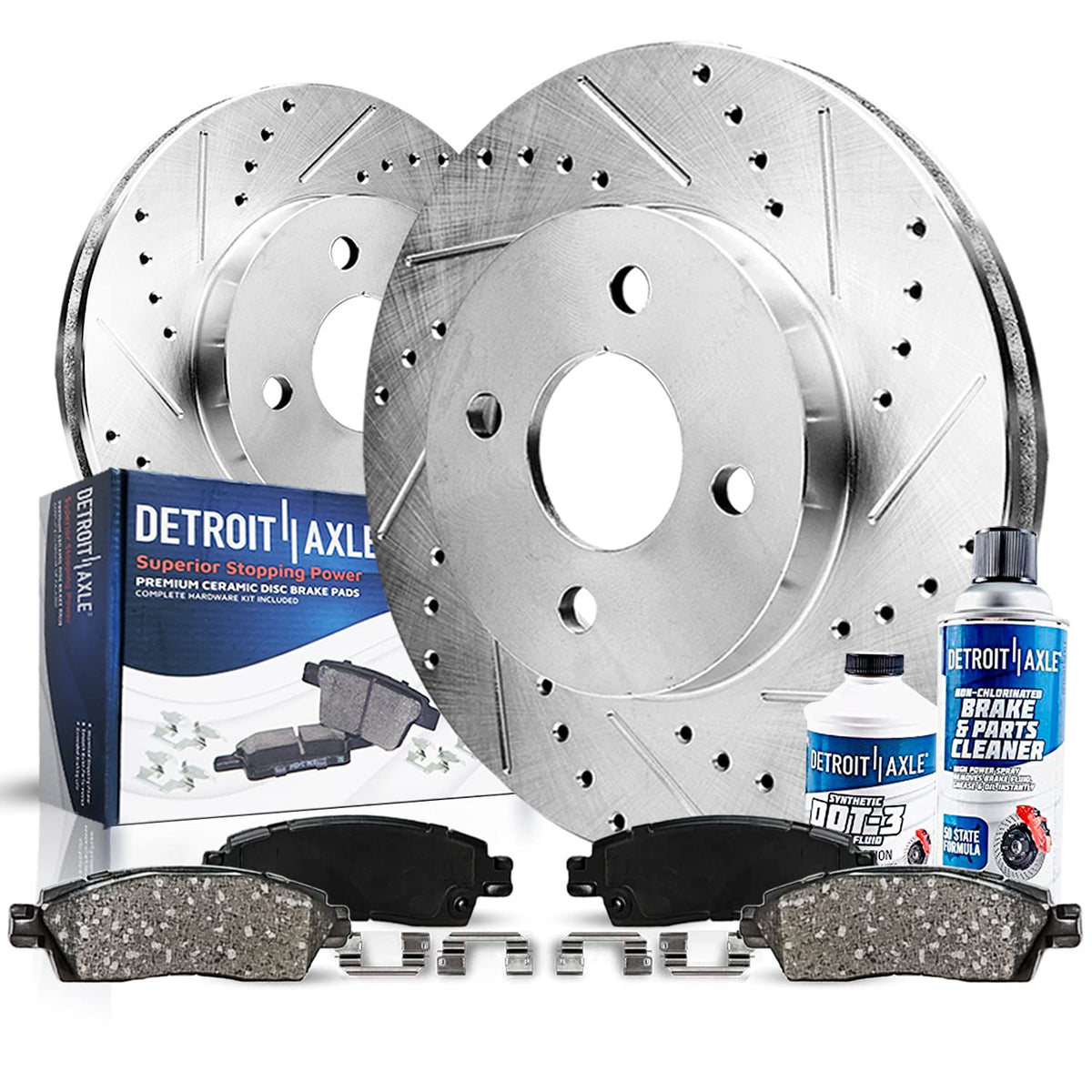 Detroit Axle - Front Brake Kit for 2005 2006 2007 Ford Focus Drilled & Slotted Brake Rotors and Ceramic Brakes Pads Replacement