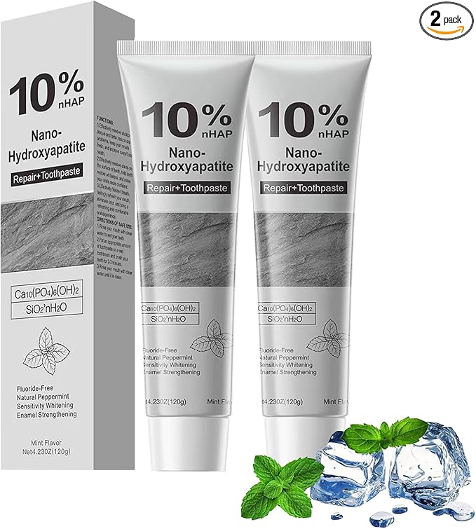 2 Pcs 10% Hydroxyapatite Toothpaste, Nano-Hydroxyapatite Toothpaste for Advanced Enamel Protection,New Upgraded Formula,Gentle Mint,Fresh Breath