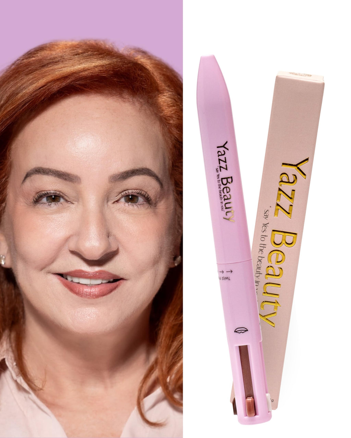 YazzBeauty - 4 in 1 Makeup Touch Up Pen with Brown Mauve Lip Liner, Black Eyeliner, Dark Brown Eyebrow Pencil, and Champagne Gold Highlighter, Compact Beauty Pen, Smudge Proof, Vegan, Cruelty-Free