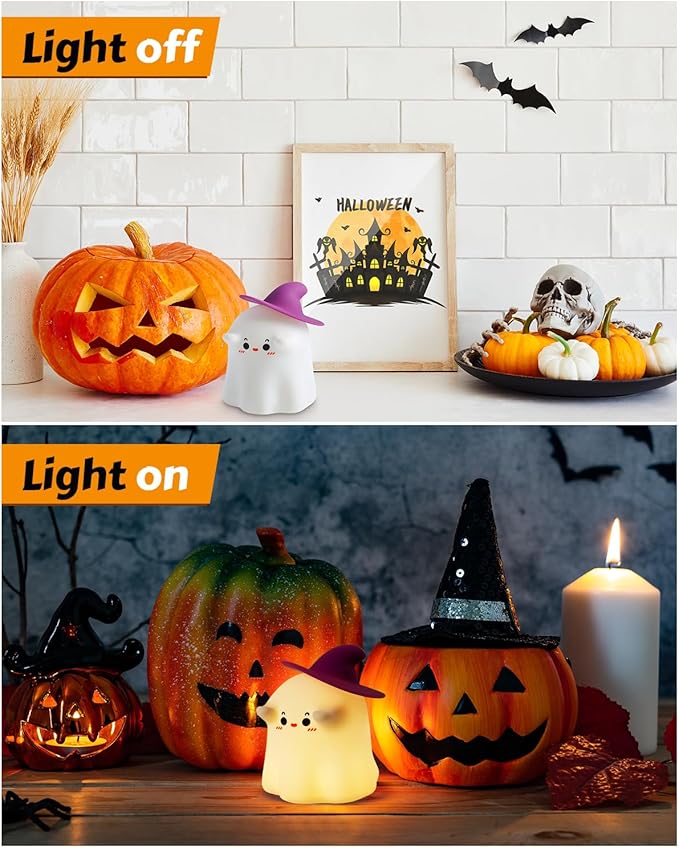 Luditek Cute Ghost Night Light Lights, Silicone Dimmable Ghost Lamp Desk Decor for Halloween Decorations Indoor Home Room Office Table, Halloween Gifts for Women, Girls, Kids