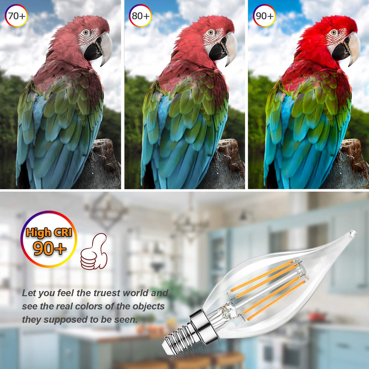 Dimmable E12 Candelabra LED Bulbs 60 Watt Incandescent Equivalent, 2700K Warm White, Clear Filament LED Chandelier Light Bulbs 6W, 600lm, CA11 Vintage Ceiling Fan Light Bulb with Flame Tip, 12-Pack
