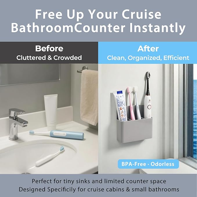 Magnetic Toothbrush Holder for Cruise Ship Cabin – Wall-Mounted Cruise Bathroom Organizer with 2 Removable Dividers & Towel, Cruise Essentials 2026 & Cruise Must Haves for Alaska & Caribbean Cruises