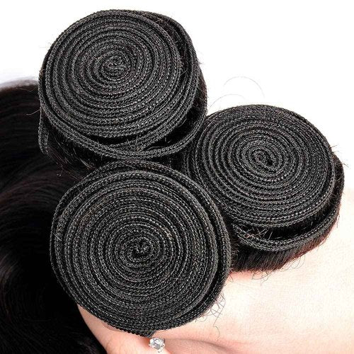 Human Hair Bundles GveoXvo Natural Black Straight Bundles 24 26 28 Inch Unprocessed Virgin Mixed Length 1B Bundle Hair Extensions