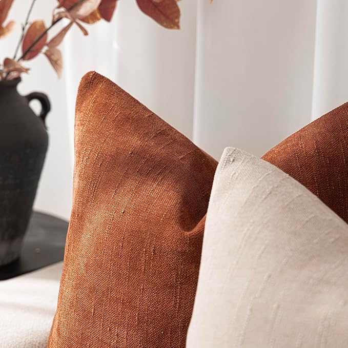 Foindtower Pack of 2 Soft Textured Throw Decorative Pillow Covers Square Accent Solid Cushion Cover Cozy Farmhouse Pillow Case with Zipper for Couch Sofa Bed Living Room 26x26 Inch, Burnt Orange